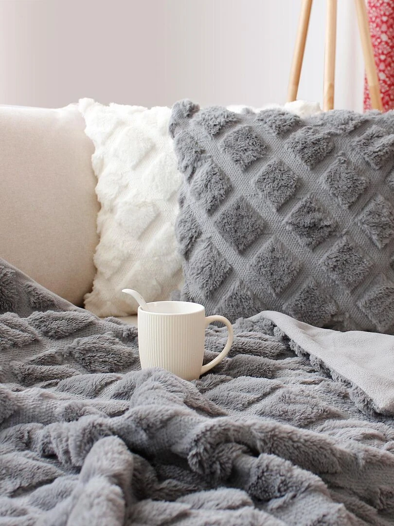 Plaid imitation fourrure doublé polaire   Gris clair