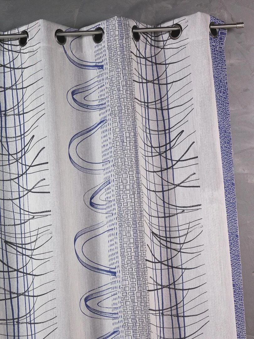 Rideau en jacquard à rayures verticales aux imprimés graphiques Bleu