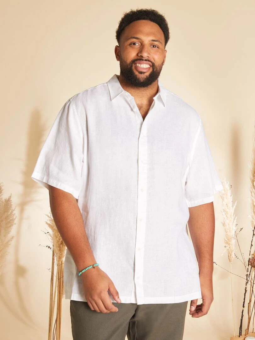 Chemise en lin à manches courtes blanc