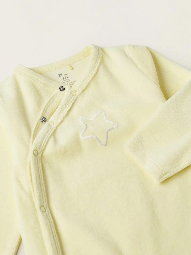 Grenouillère En Velours Pour Nouveau Né 'Étoile' manches longues UNDER THE STARS   Jaune clair