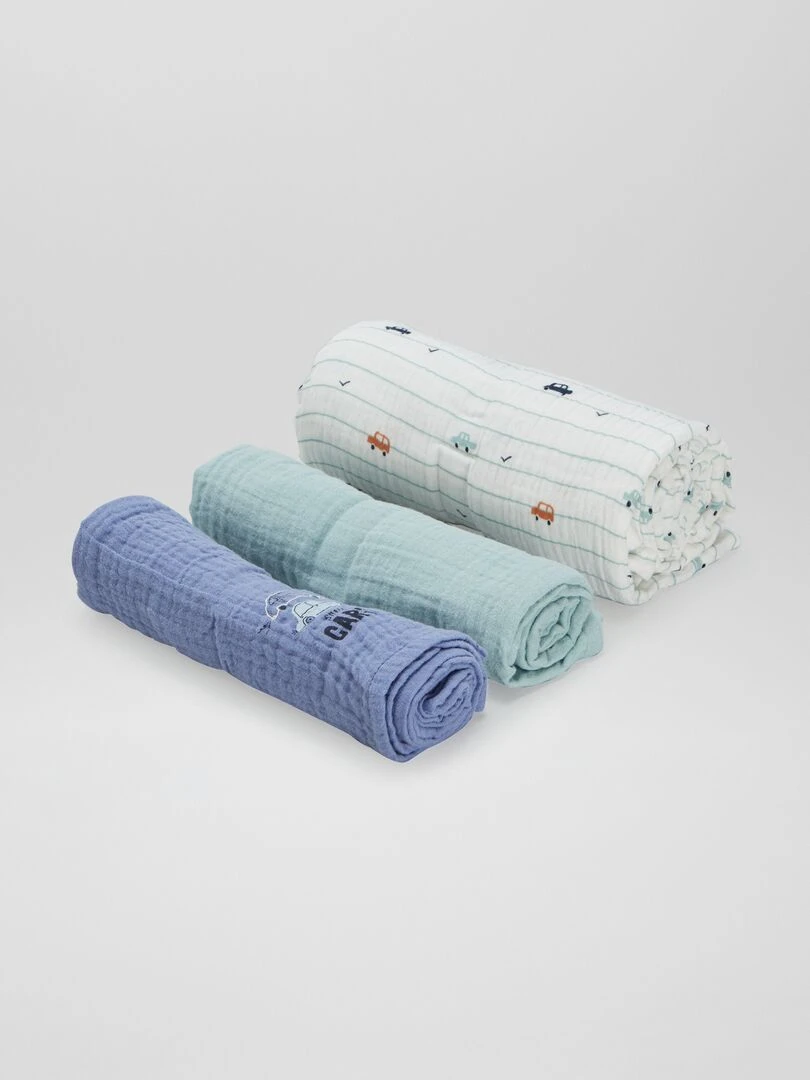 Lot de 3 langes Bleu/vert/blanc