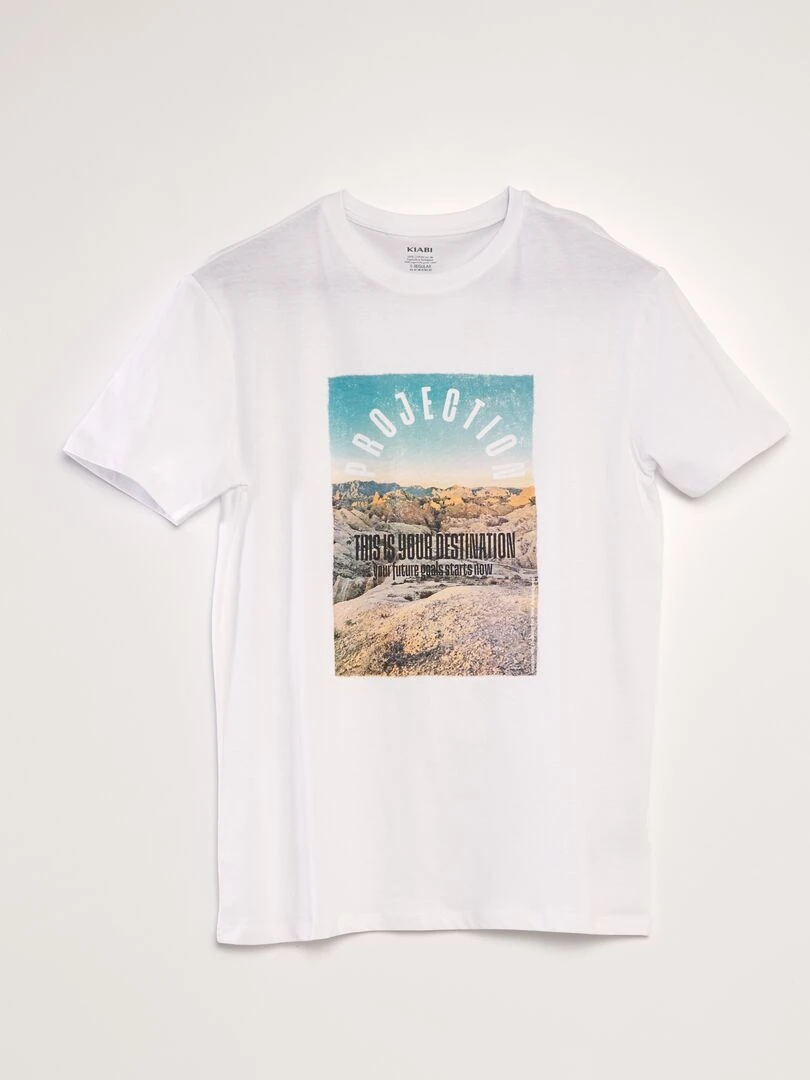 T shirt imprimé à col rond Blanc 'destination'