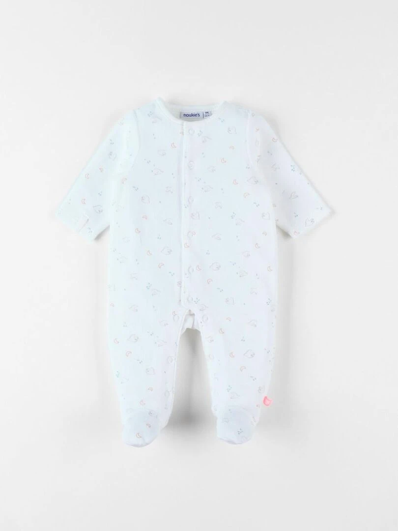 Pyjama 1 pièce à imprimé oiseaux en velours Noukie's Blanc