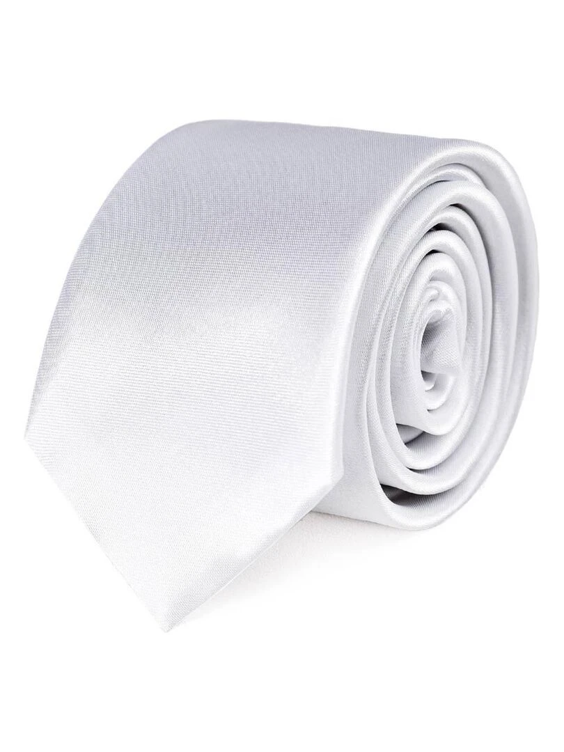 Cravate Slim Satin Unie Fabriqué en Europe Blanc