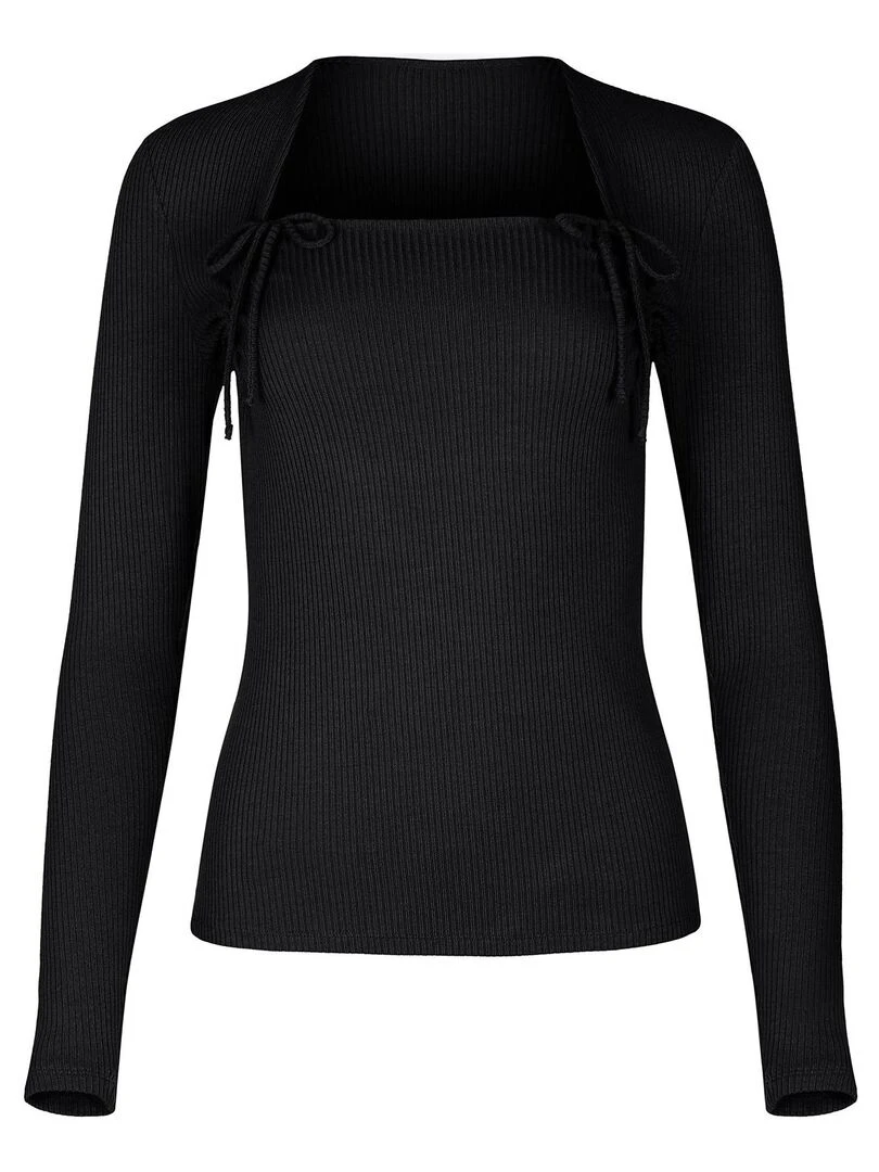 Top manches longues encolure réglable Kenza   Noir