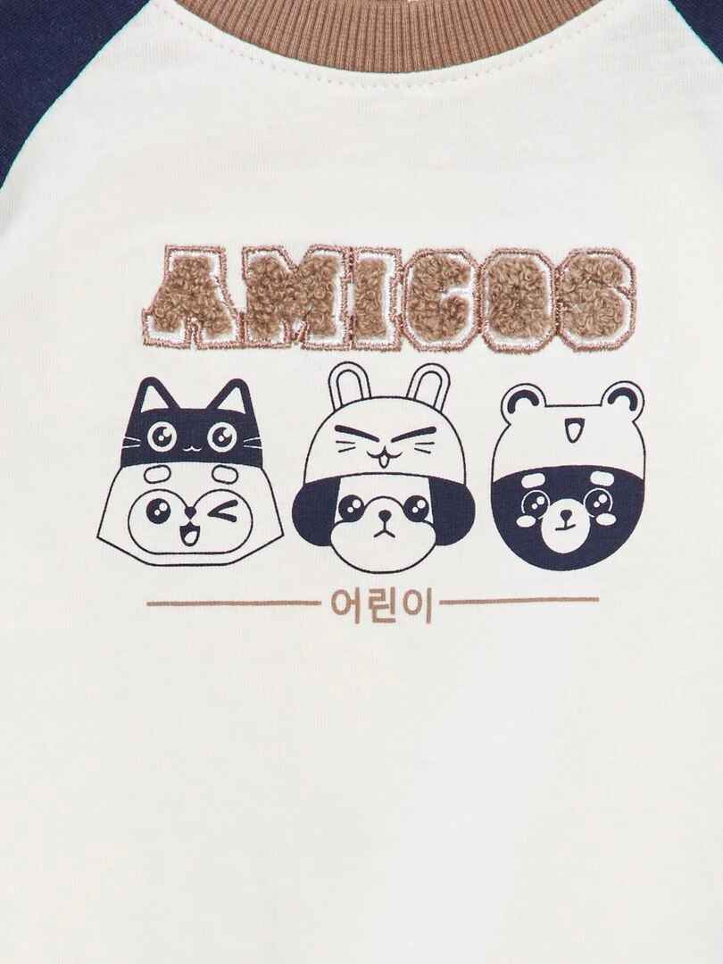 Tee shirt manches US imprimé 'amigos'   Bleu