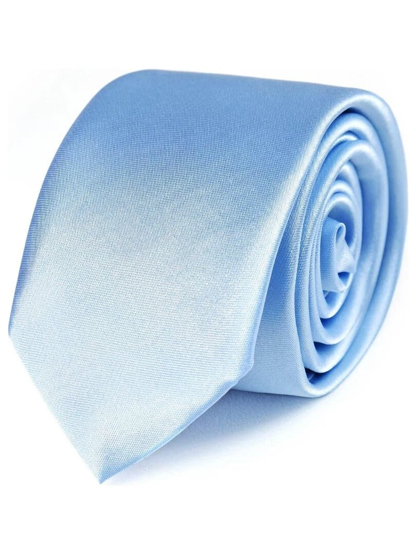 Cravate Slim Satin Unie Fabriqué en Europe Bleu ciel