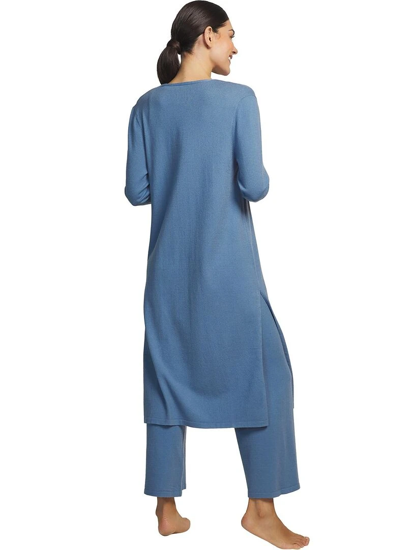 Tenue 3 pièces détente et intérieur pyjama pantalon top veste Tricot Bleu