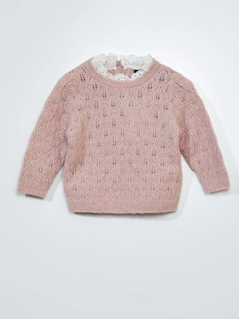 Pull en maille ajourée + broderie anglaise Violet