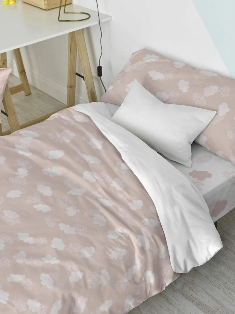 Parure housse de couette 2 pièces Clouds "Happyfriday"   Beige
