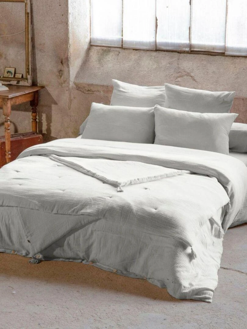 Housse de couette 100% Gaze de Coton   Gris clair