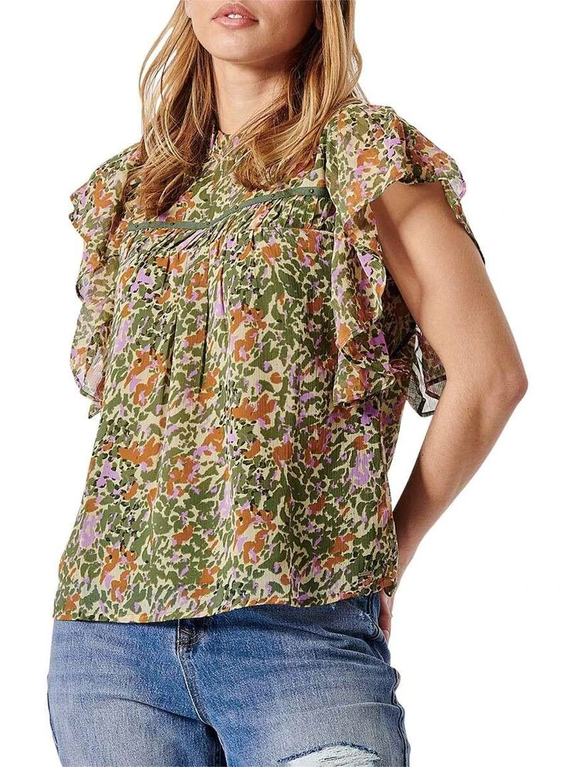 KAPORAL T shirt col ruffle Multicolore