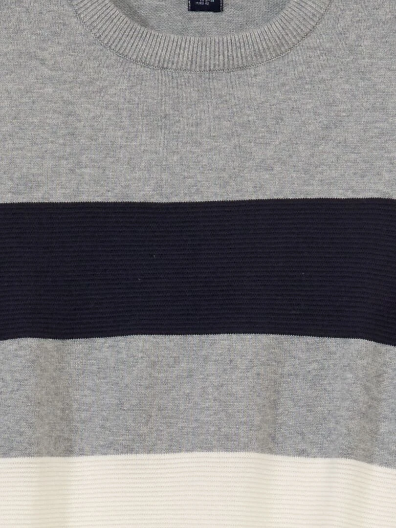 Pull en maille fine jauge rayé Gris