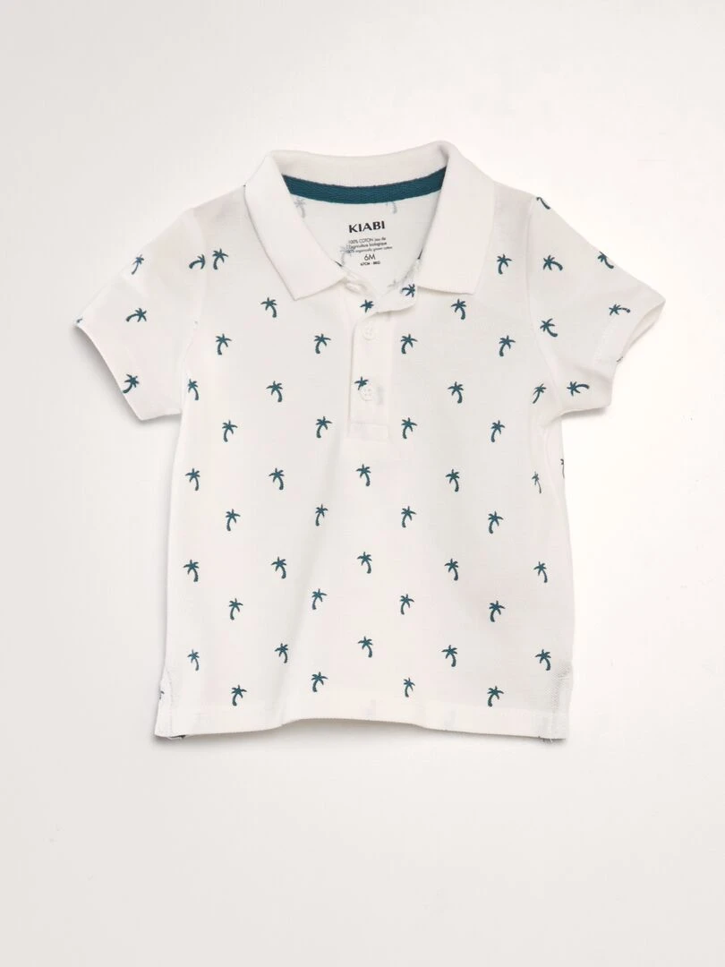 Polo en piqué de coton avec imprimé Blanc 'palmiers'