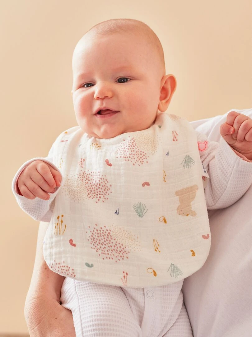 Lot De 3 Bavoirs En Mousseline De Coton Bio Lina Et Joy Bleu