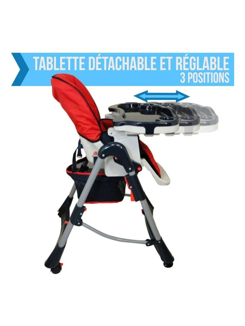 Chaise haute bébé  pliable  réglable hauteur  dossier et tablette   Ptite Perle   Monsieur Bébé   Rouge
