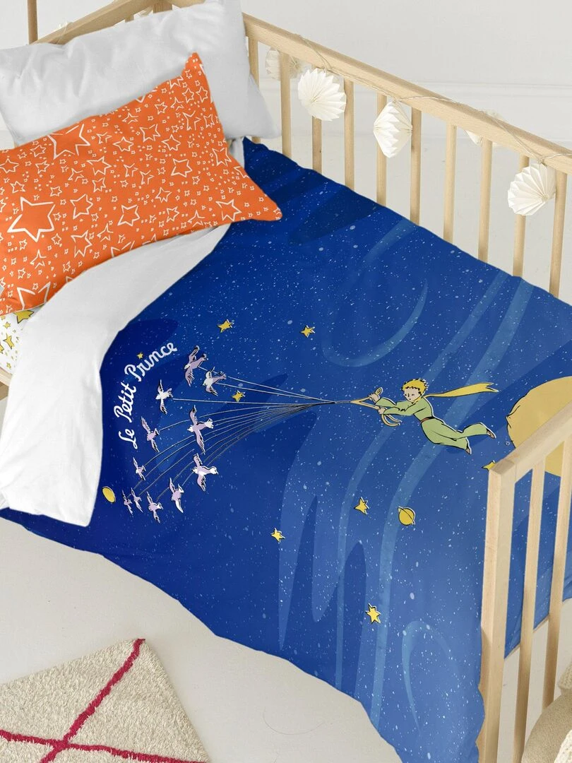 Parure housse de couette 2 pièces Migration Lit Bébé "Happyfriday" Bleu Jaune