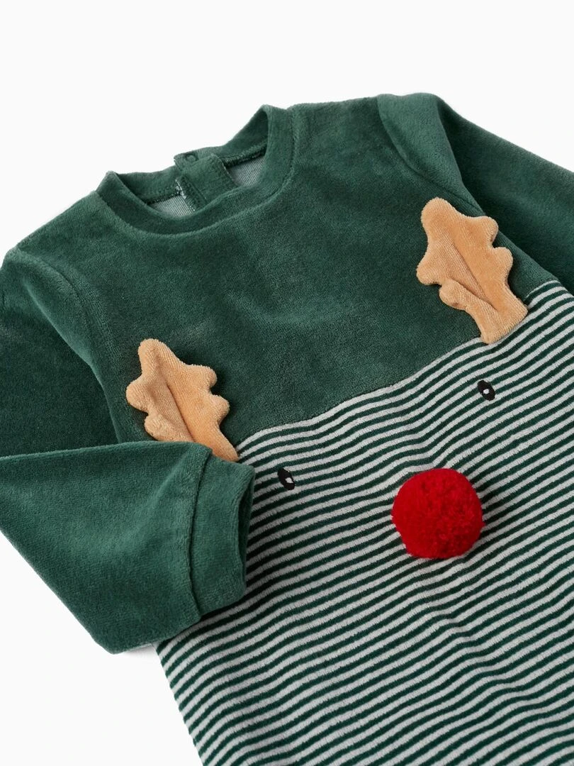 Grenouillère en velours pour bébé 'Rodolphe  Noël'   NOËL   Vert foncé
