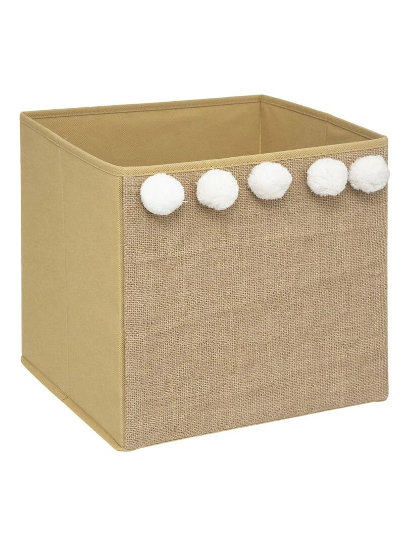Bac de rangement jute pompons Beige