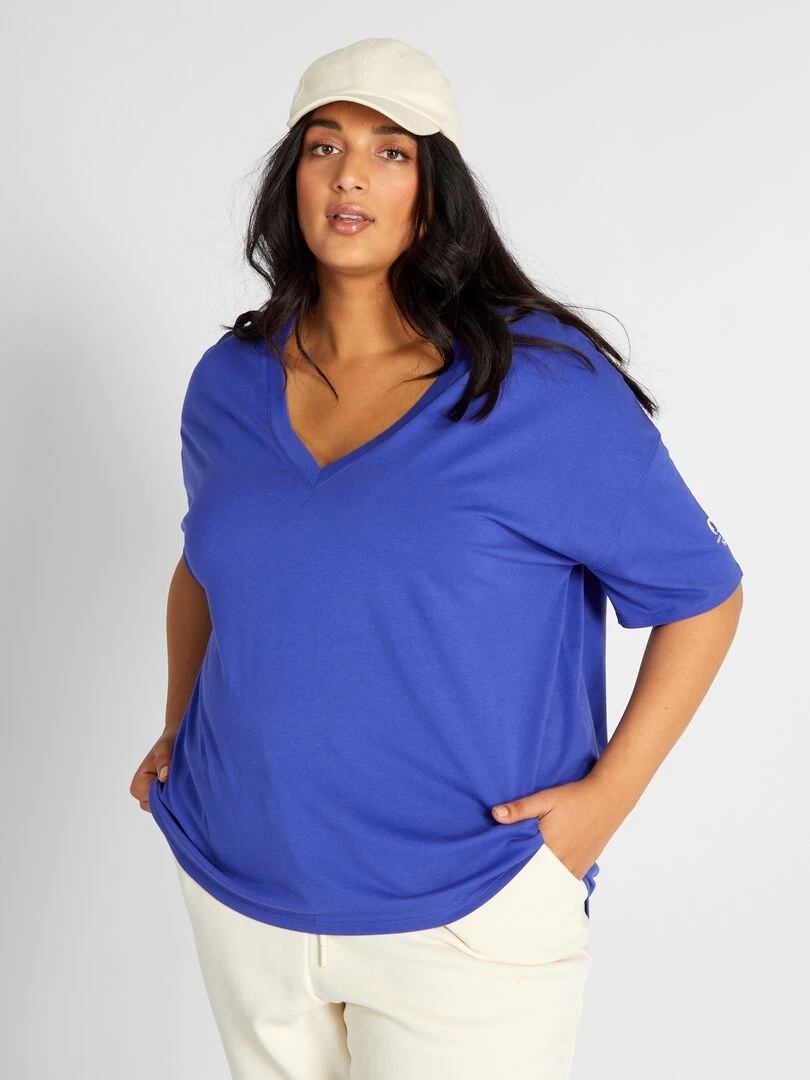 Tee shirt col V   Paris 2024   Bleu violet