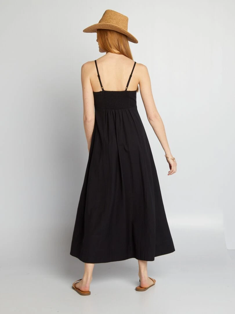 Robe en lin mélangé avec broderies   noir