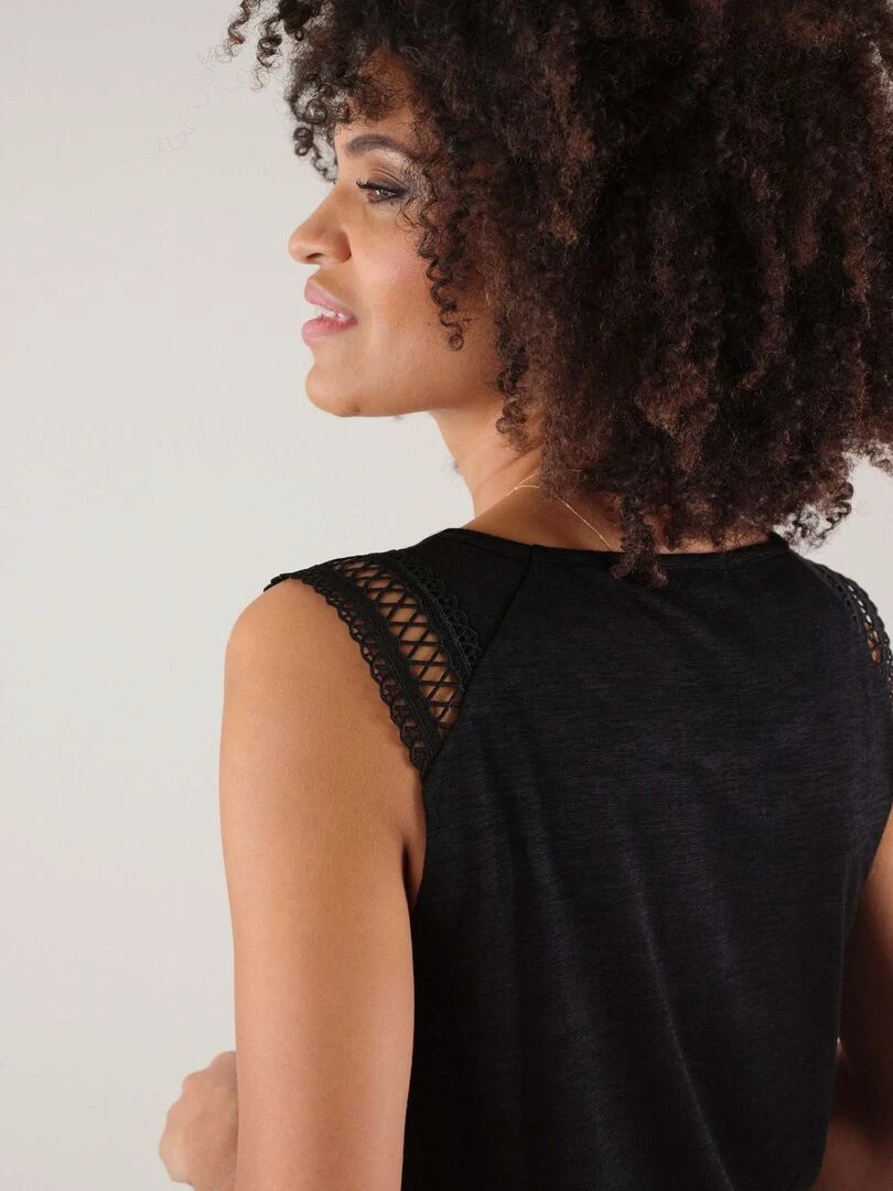 T shirt en jersey effet lin pour femme 'Deeluxe'   Noir