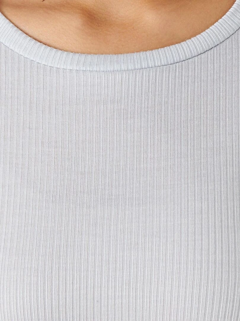 T shirt col rond maille côtelée Thermolactyl   Damart   Gris perle