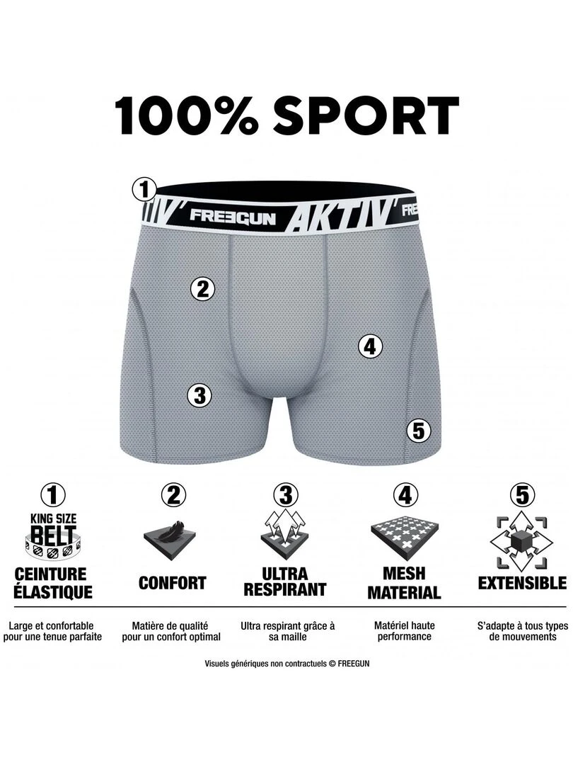 Lot de 3 Boxers Garçon Uni Aktv Sport Freegun Noir