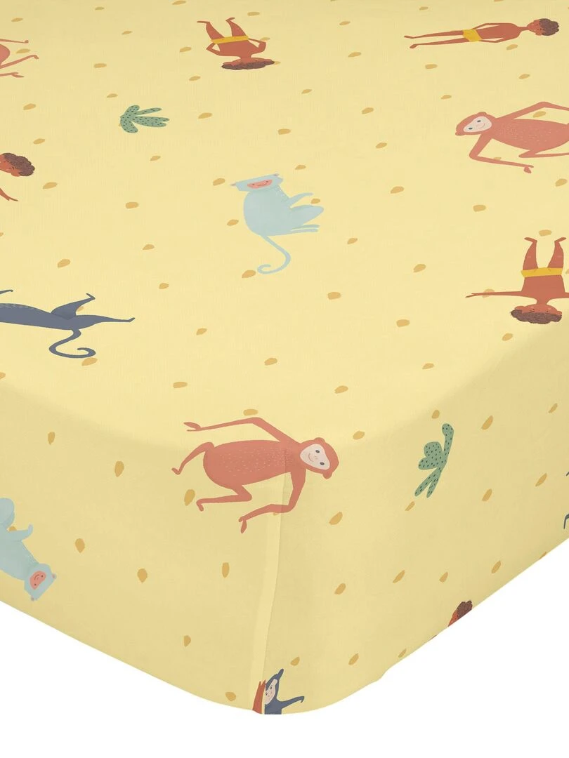 Drap housse Jungle life "Happyfriday" Blanc