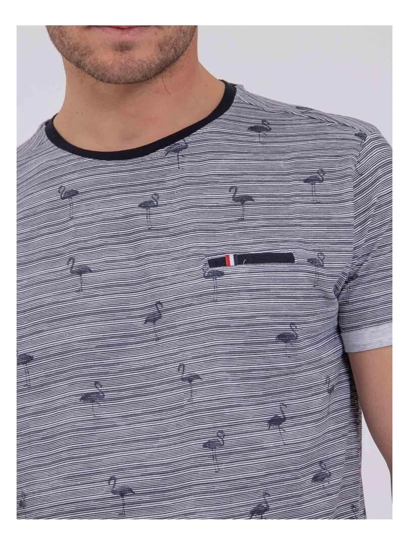 T shirt col rond pur coton NABALVINE   Bleu marine