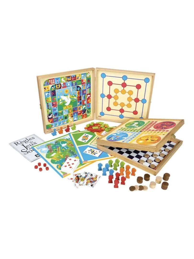 Coffret jeux de société en bois : 80 règles Pions bois N/A