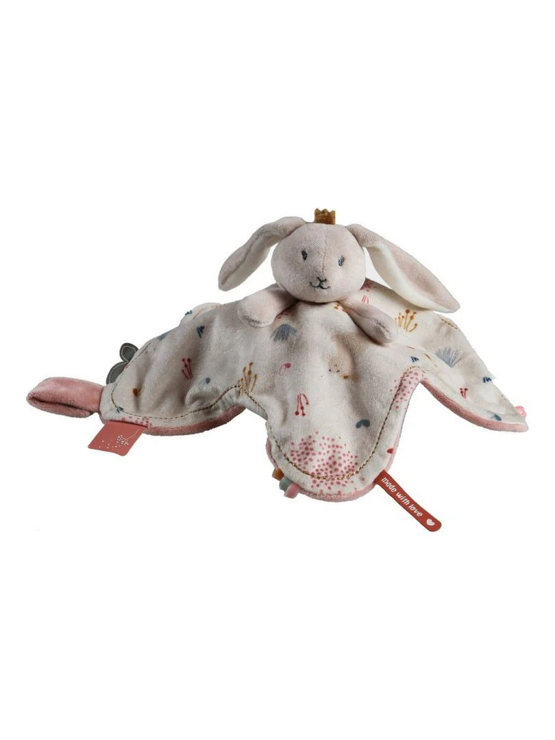 Doudou Attache Sucette À Étiquette Lapin Lina & Joy Rose