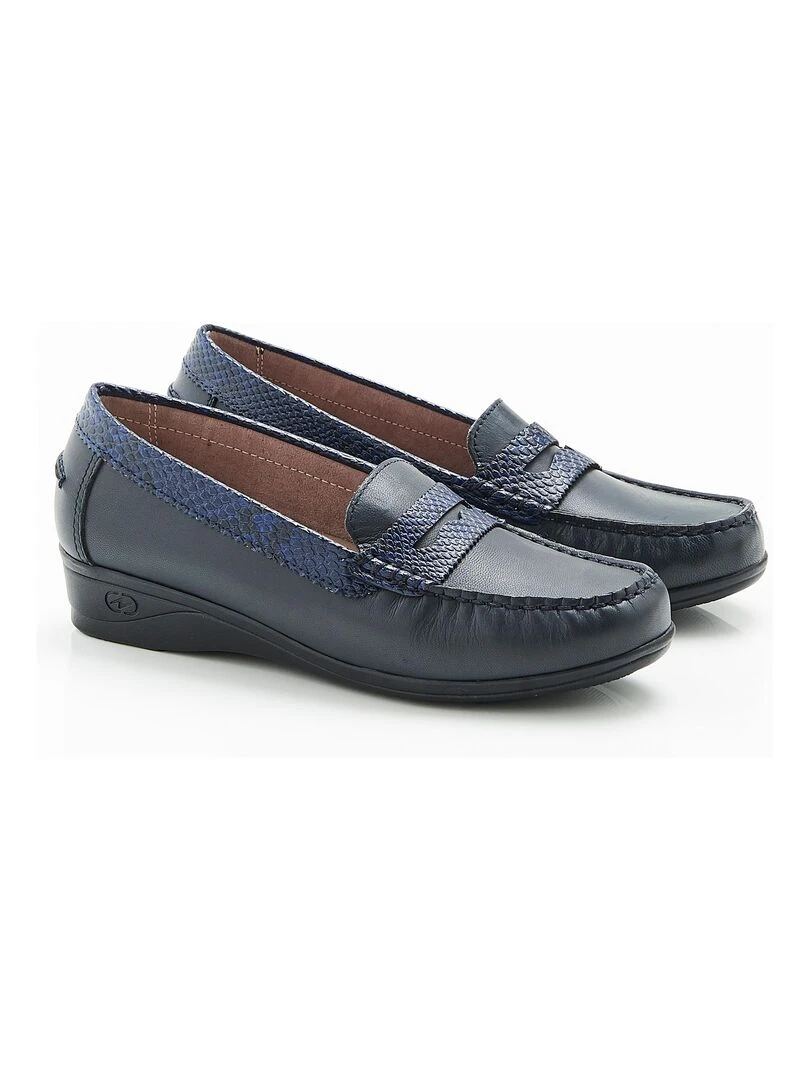 Mocassins dessus cuir avec montage intégral Damart Bleu marine