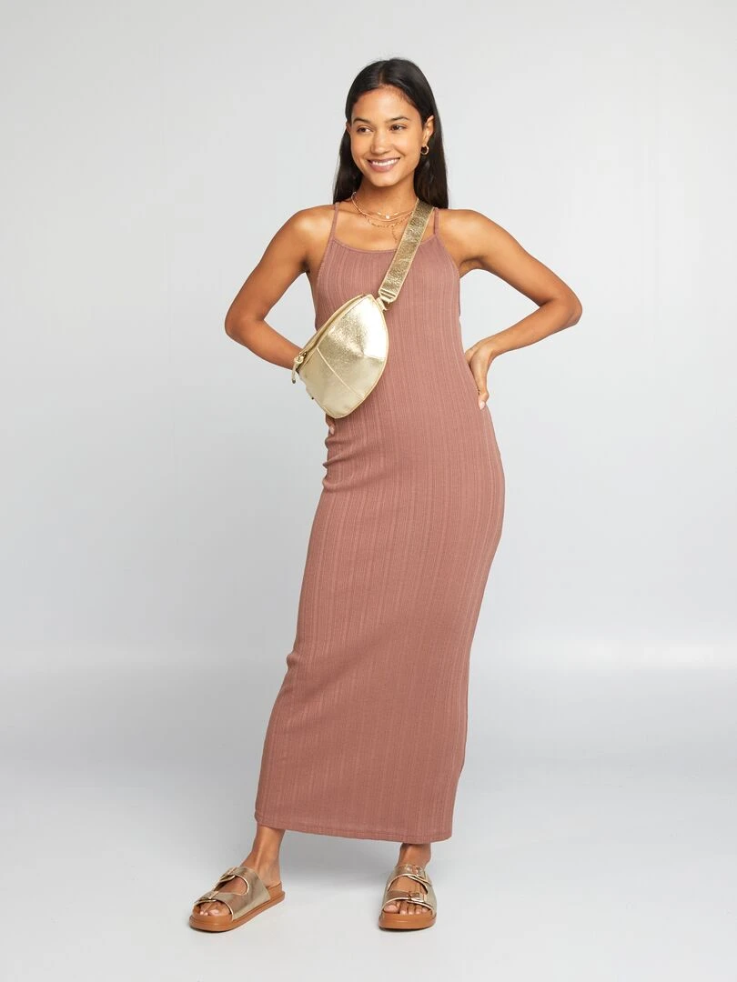 Robe longue fuseau en maille   Marron glacé