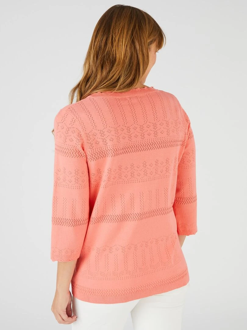 Pull ajouré en coton majoritaire   Damart   Rose