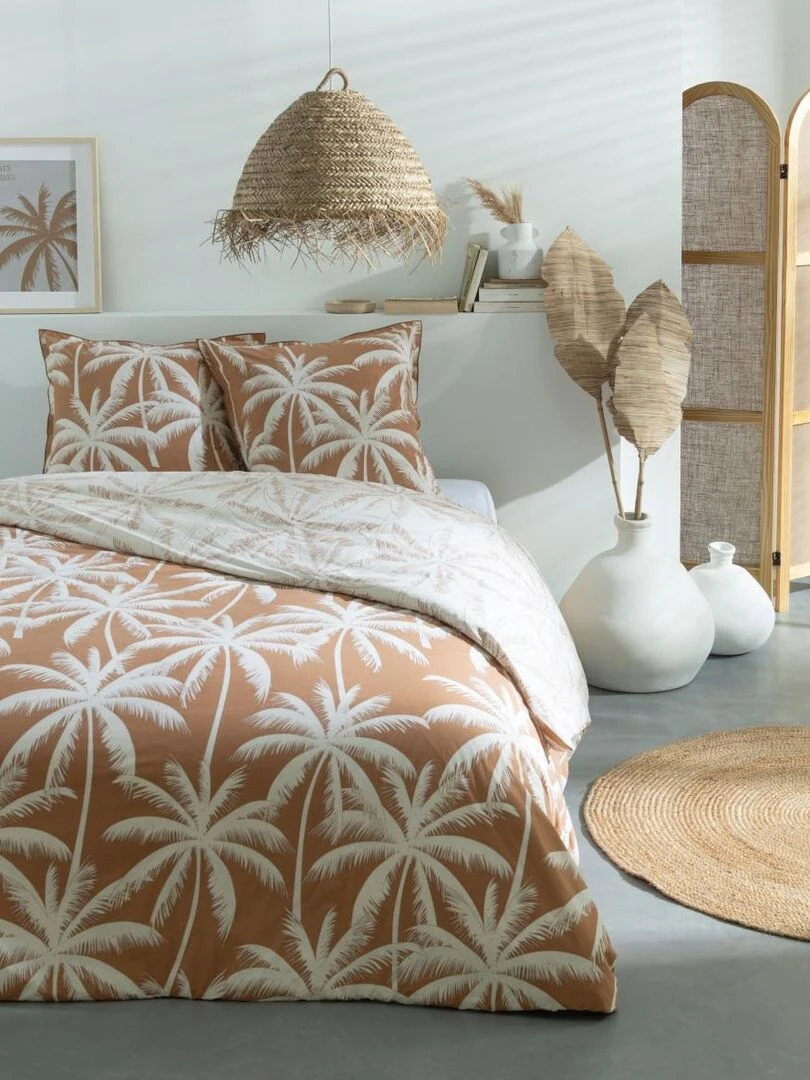 Future Home Parure de lit 2 personnes en coton 57 fils imprimé camel Marron