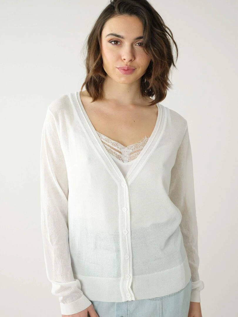 Cardigan avec dos en dentelle pour femme 'Deeluxe' Ecru