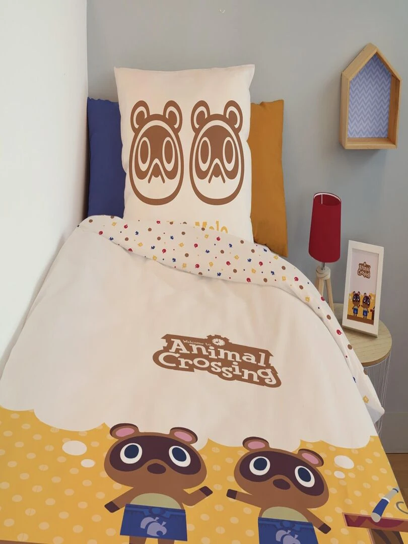 Housse de couette Animal Crossing Méli & Mélo 140x200 cm   100% Coton   Beige