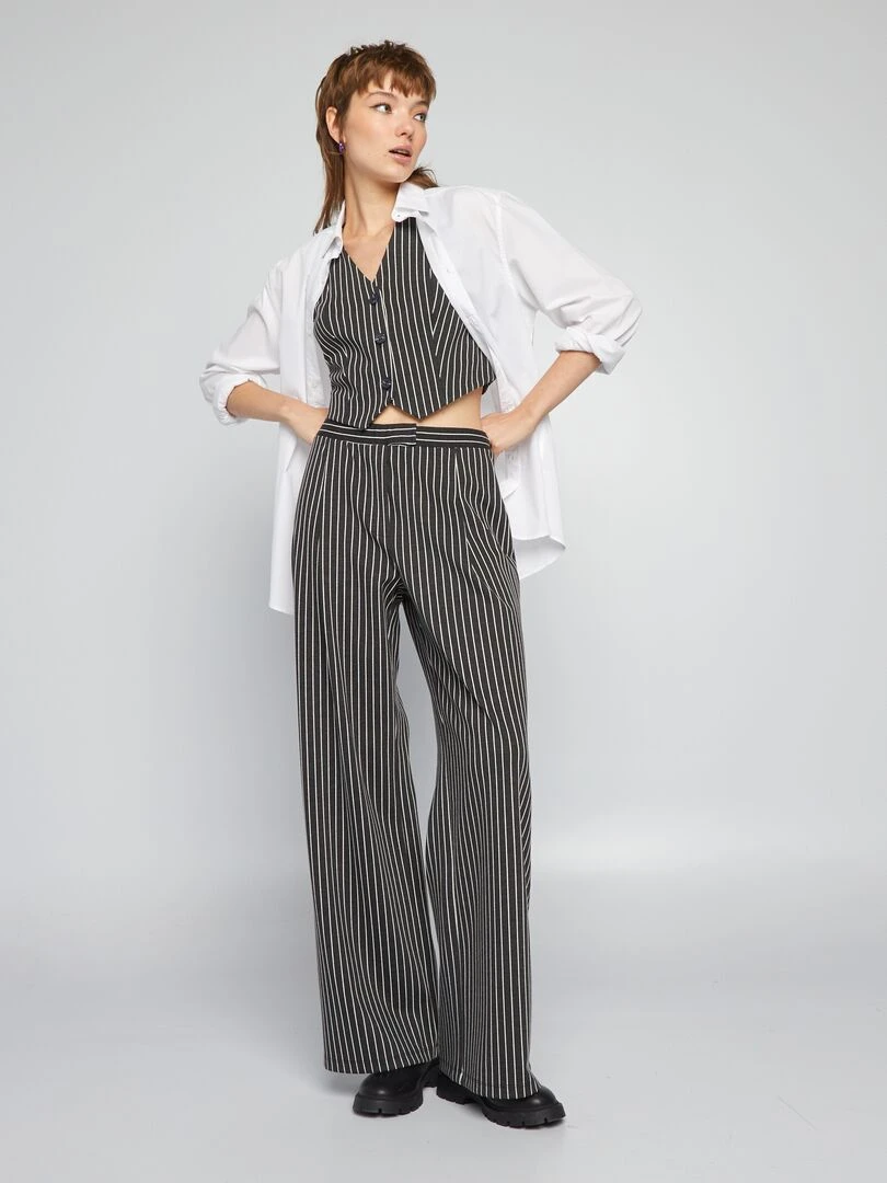Pantalon large rayé noir rayé