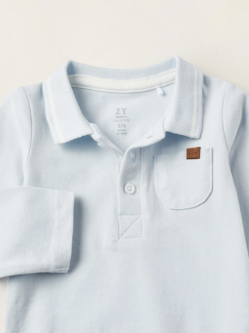 Body Polo en coton pour nouveau né manches longues ATLANTIC COMPANY   Bleu clair