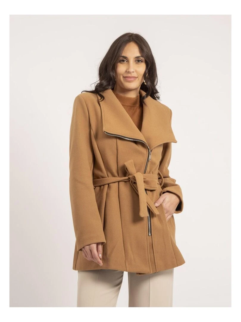 Manteau court zippé UWAYS Marron caramel