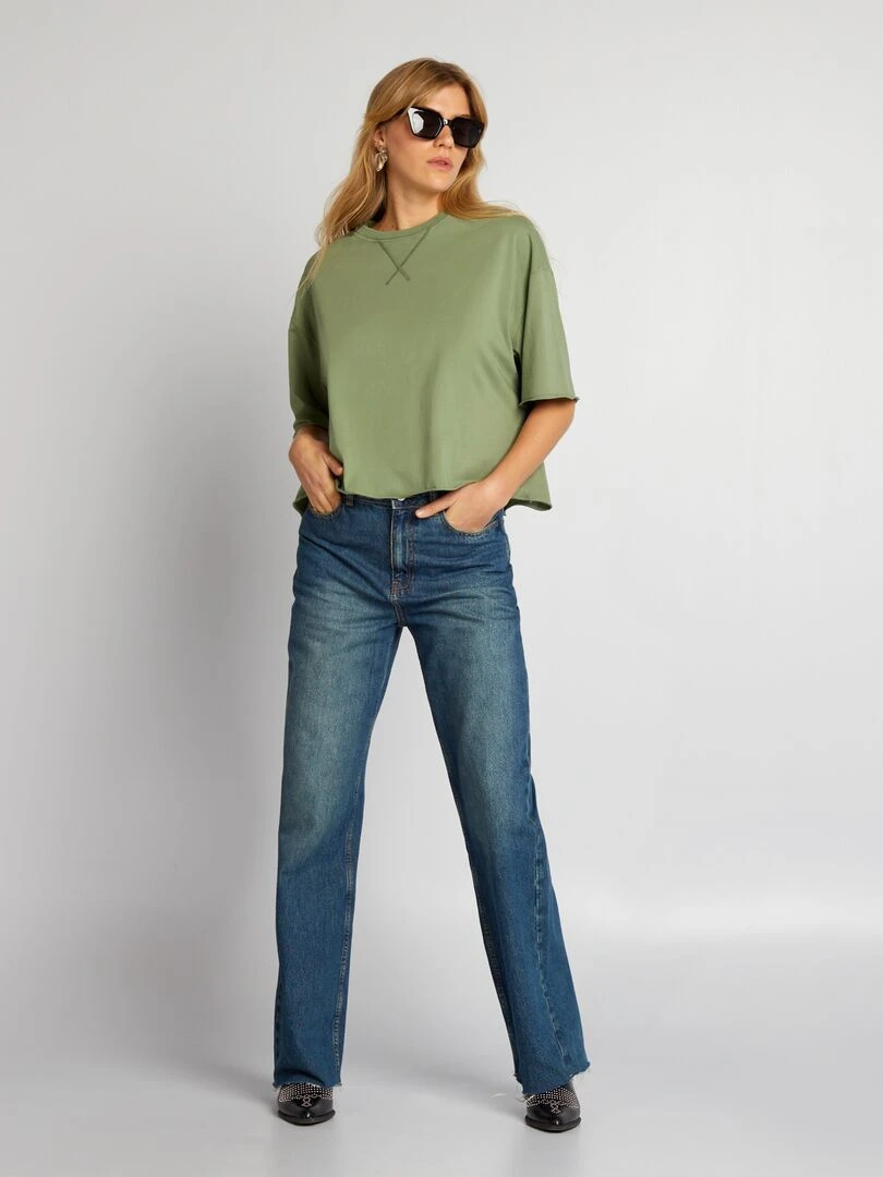 T shirt en coton avec emmanchures descendues vert