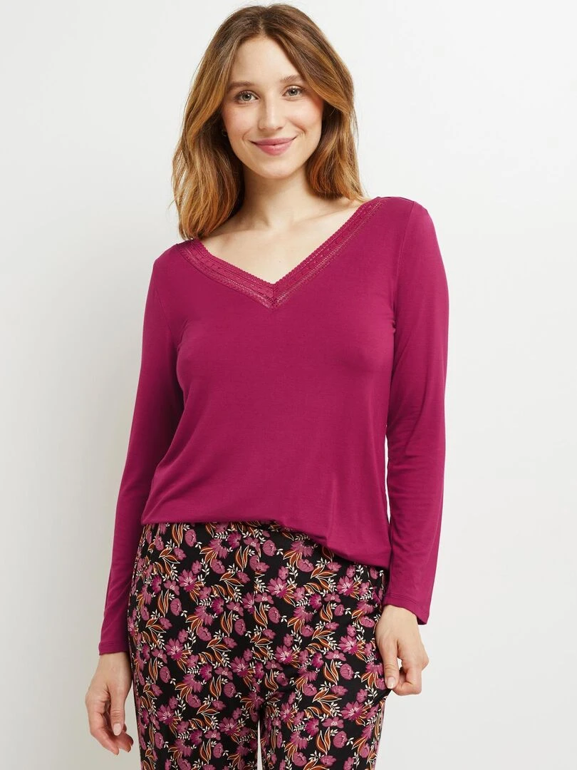 T shirt manches longues viscose Camille RougeGorge Lingerie Violet prune