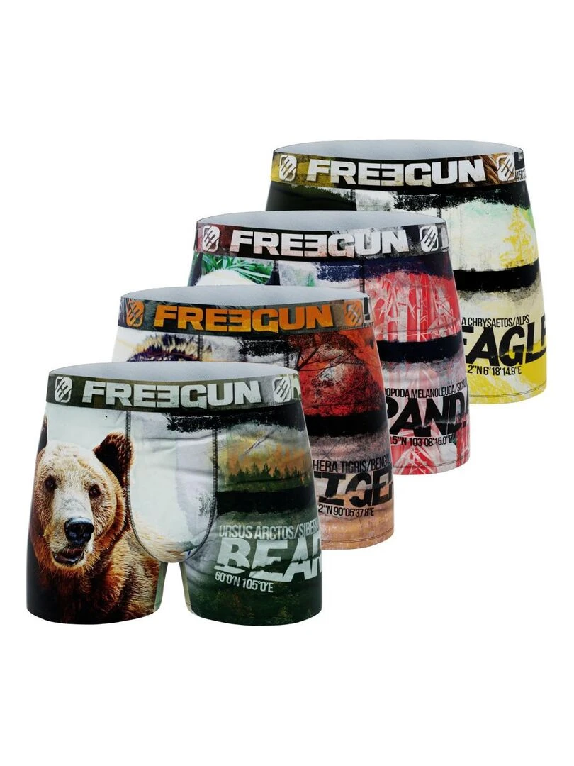 Lot de 4 boxers homme polyester recyclé Savage Animals Freegun Noir