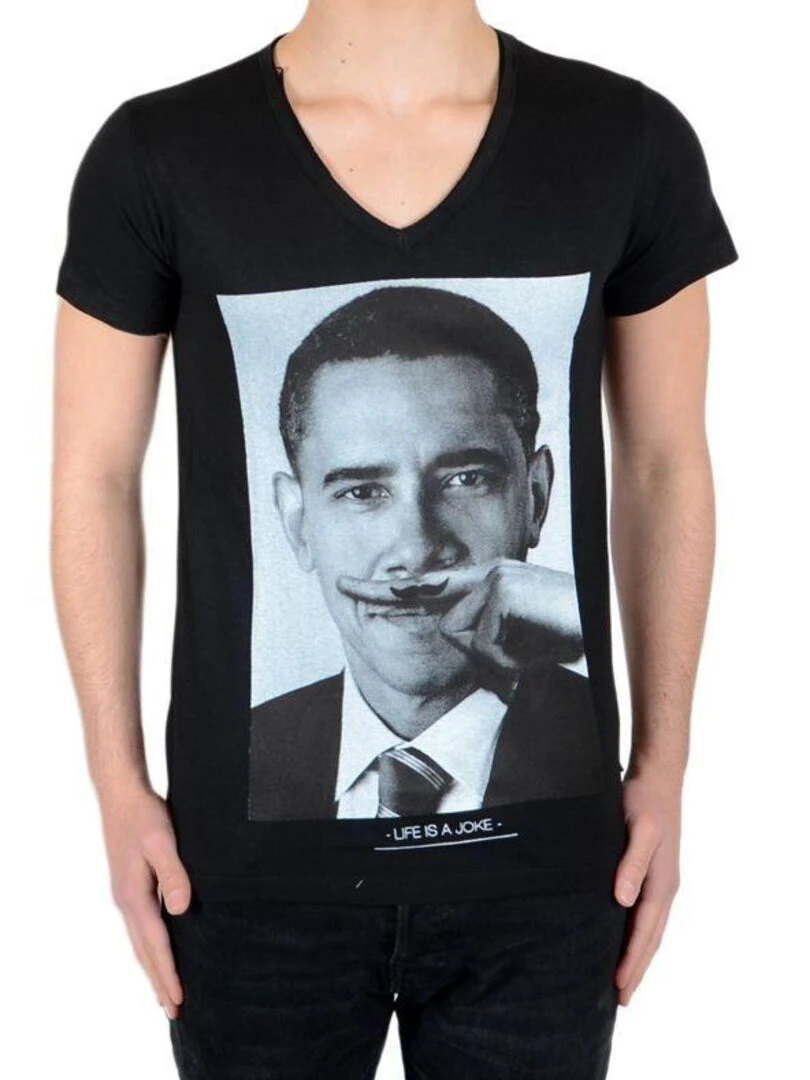 Tee Shirt Little Eleven Paris Obama SS Mixte Garçon Fille Barack Obama Noir Noir