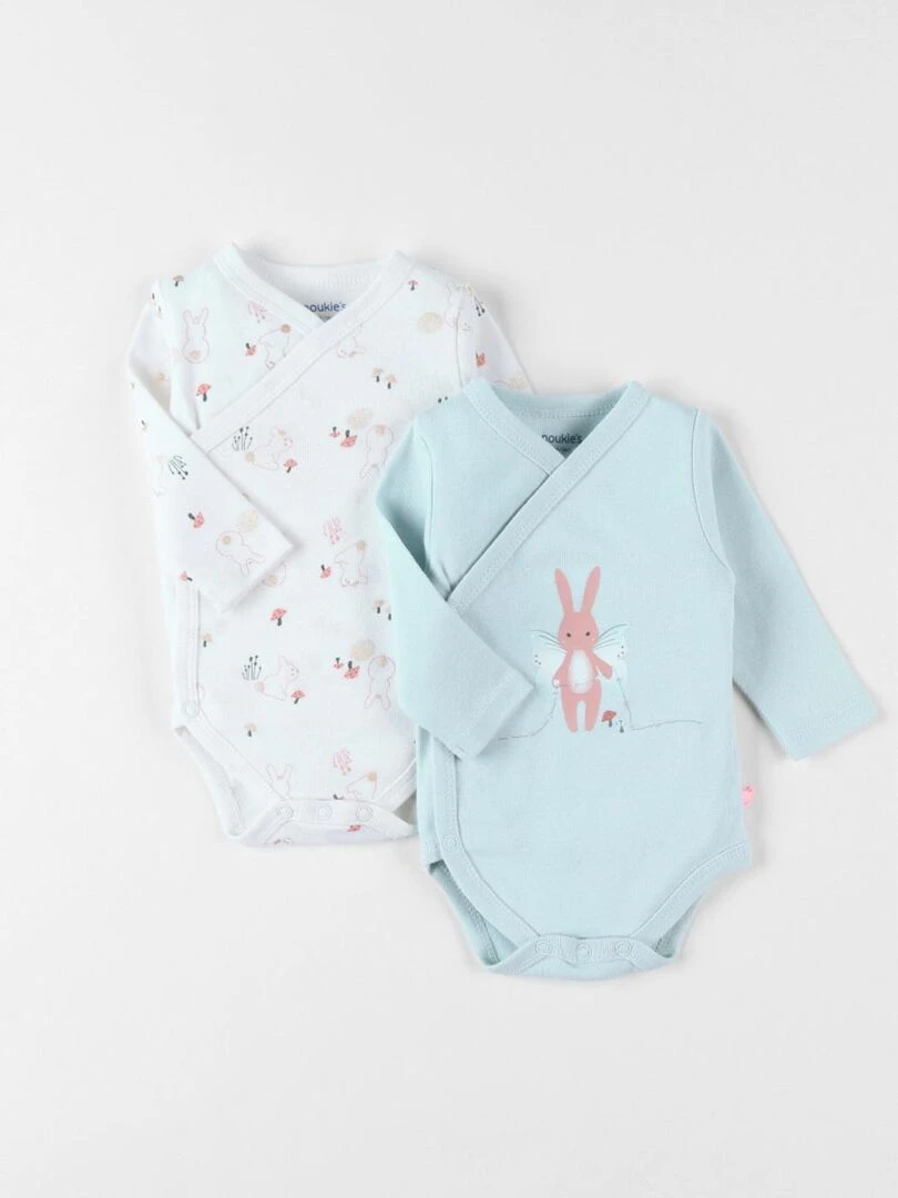 Set de 2 bodies lapin en coton aqua/écru Noukie's Ecru
