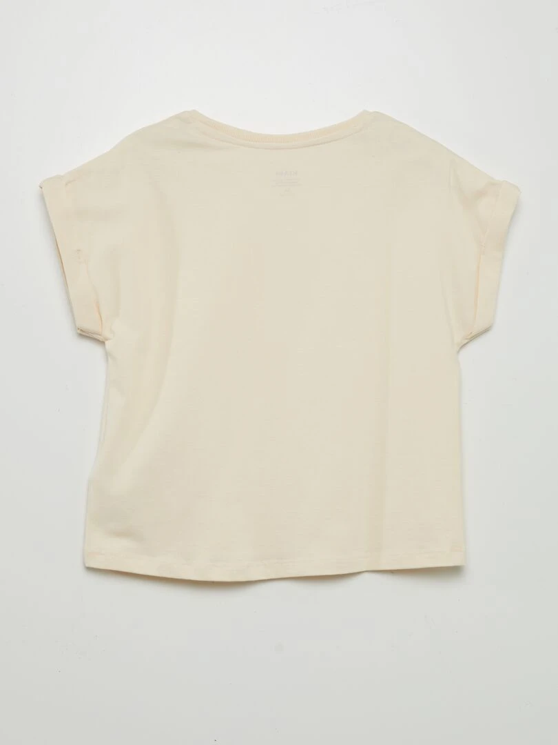 T shirt imprimé à manches revers   Beige