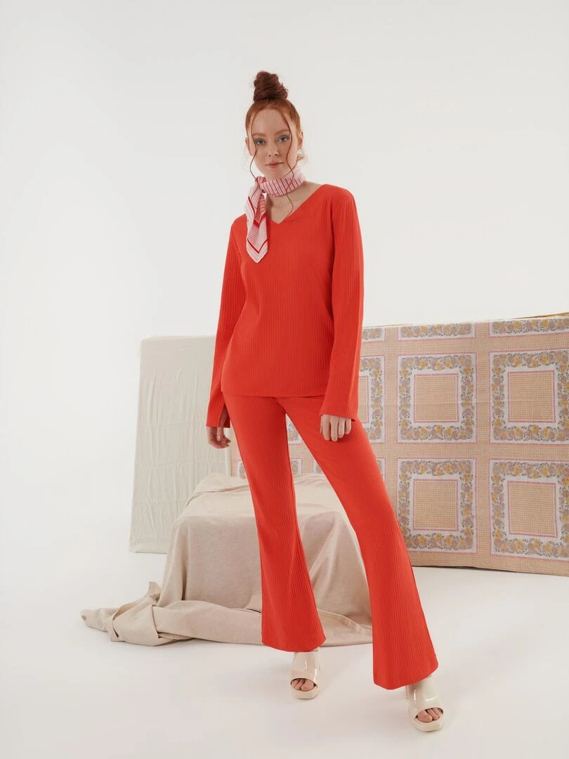 Bas pyjama pantalon évasé Lucky   Orange