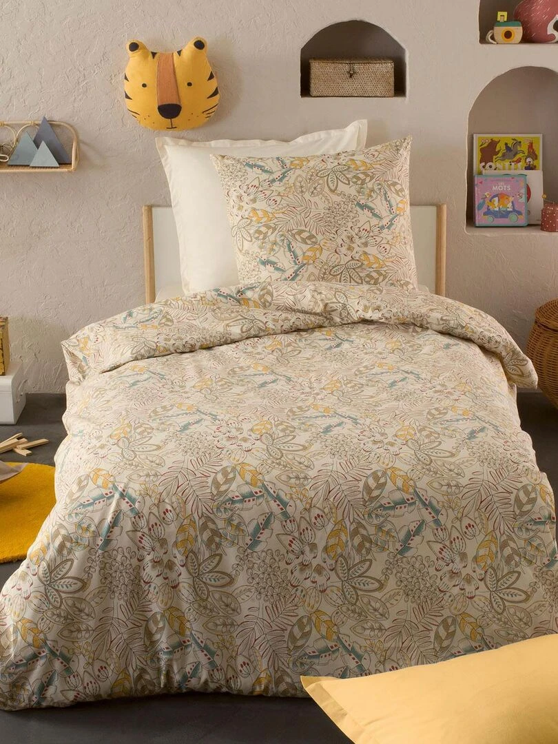 Housse de couette enfant au style végétal Ecru