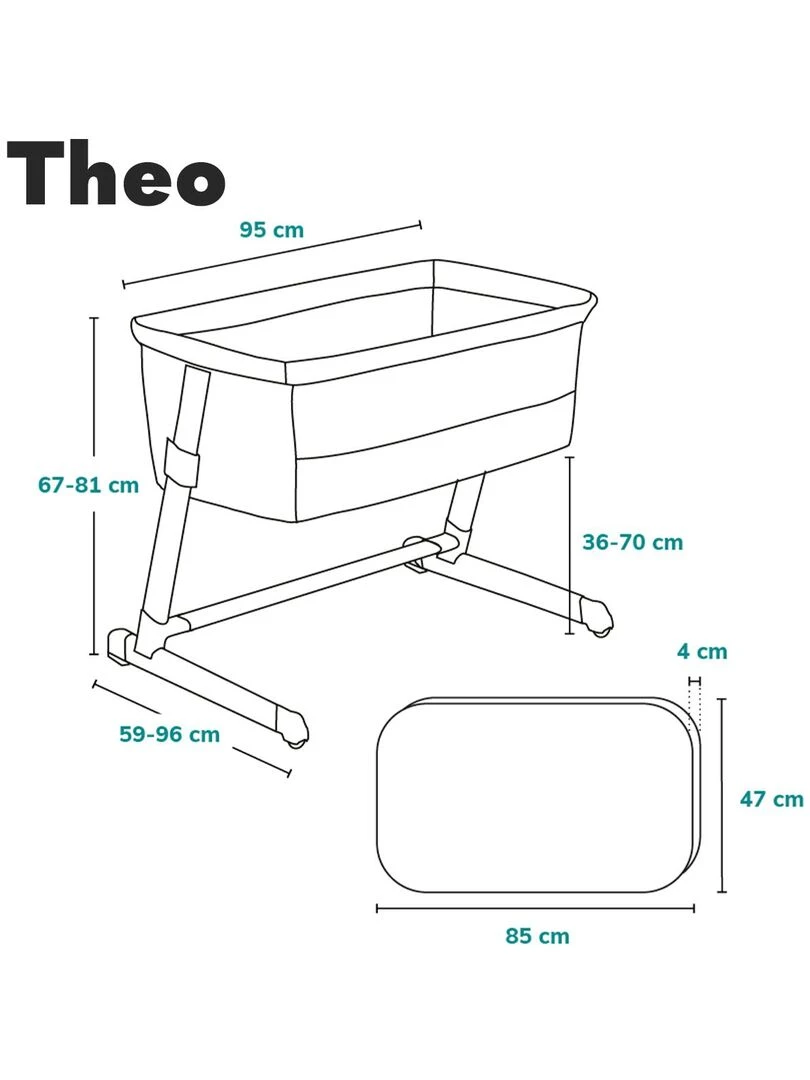 LIONELO Théo   Lit évolutif cododo 2en1 avec matelas   0 9 kg   Hauteur et inclinaison réglables   Gris